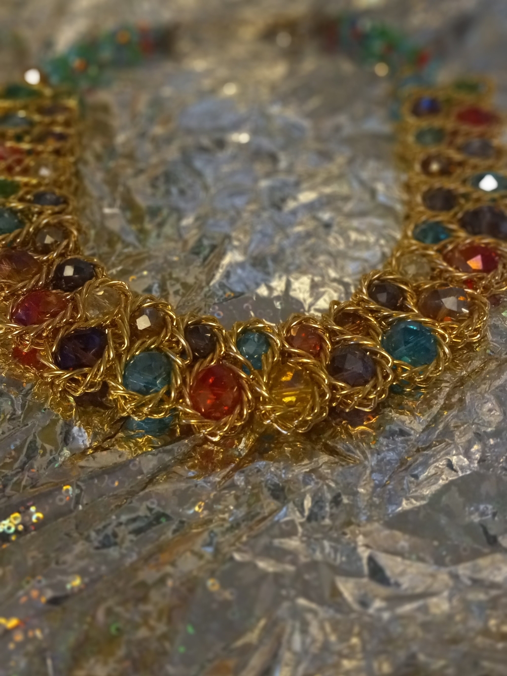 Gold Multicolor Crystal Statement Necklace